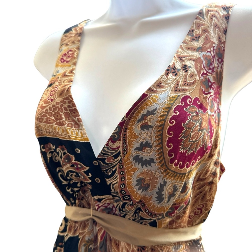 100% Silk Vintage Whimsigoth Boho Paisley Medium Gala Top - Picture 4 of 14